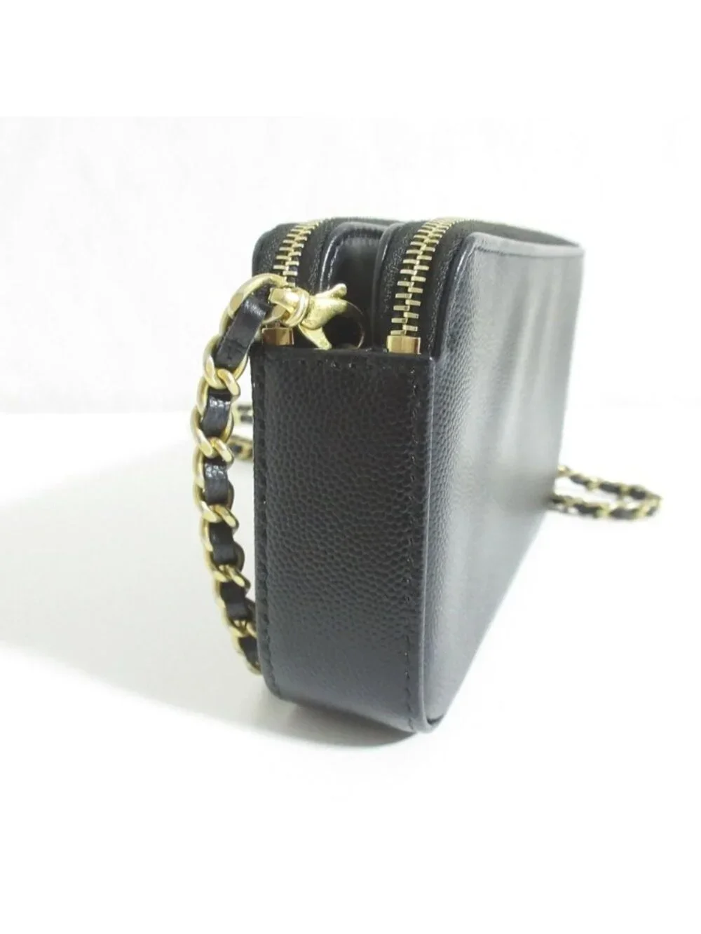 Chanel Deauville Caviar Leather Chain Wallet Shoulder Bag Black